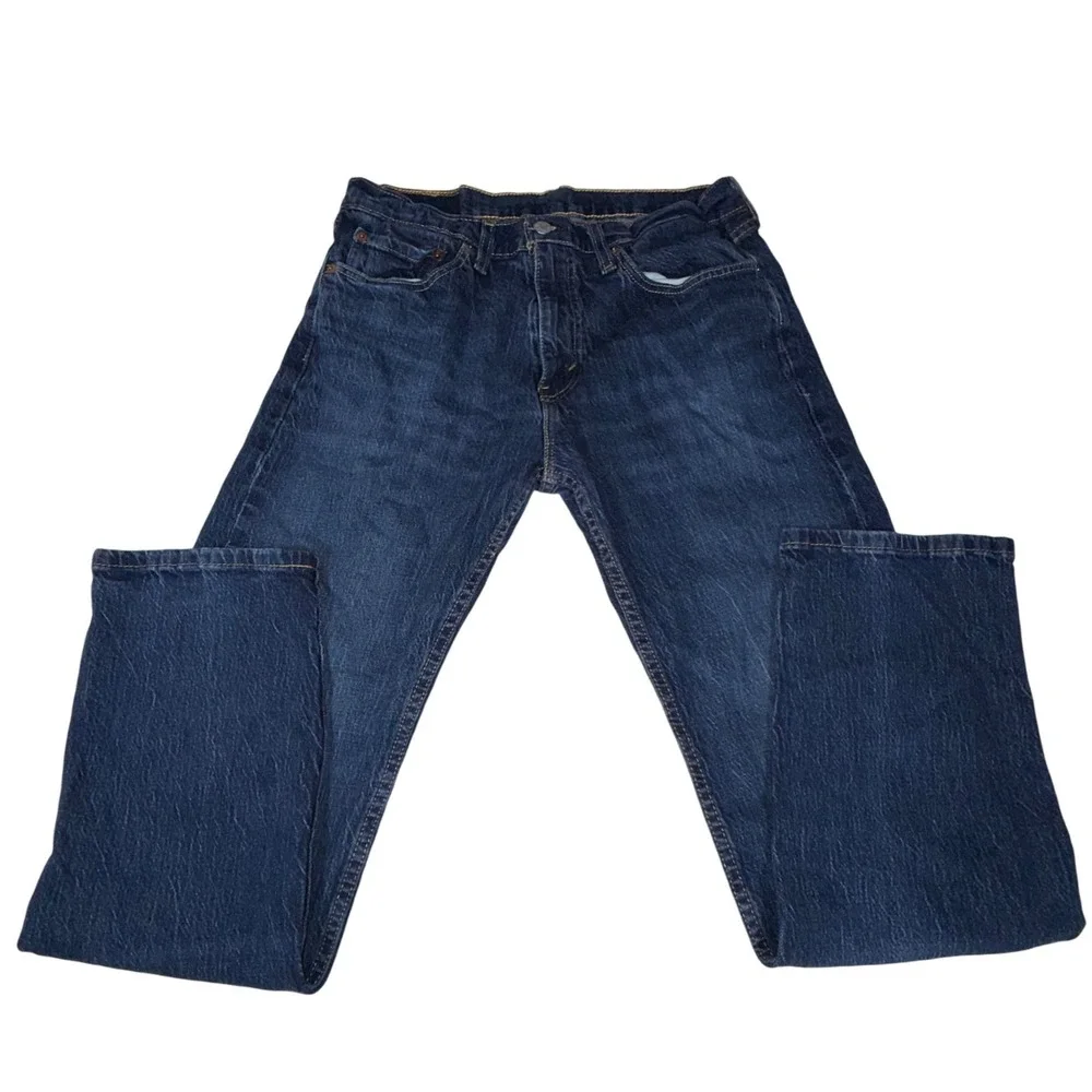 Levis 505 Regular Fit Dark Wash Indigo Straight Leg Jeans Mens 32x30 00505-2195